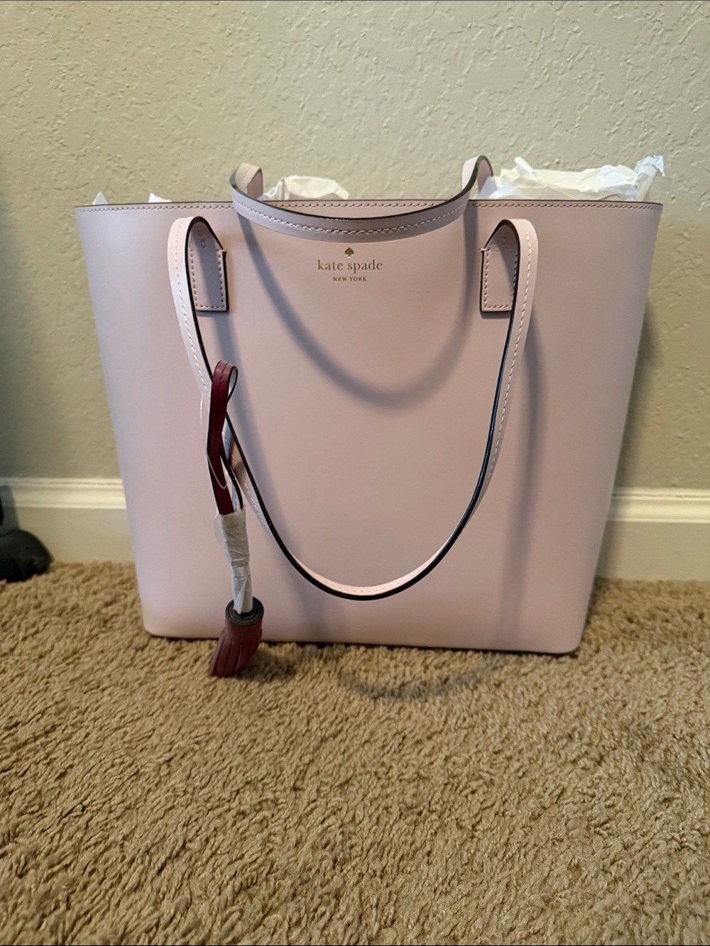 kate spade Pale Pink Smooth Leather Tote with Tassel